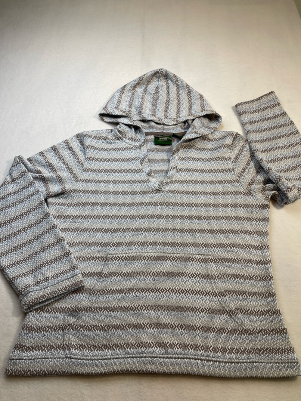 STILLWATER SUPPLY CO. Striped Hooded Sweater - Neutral Gray & Cream WOMENS L